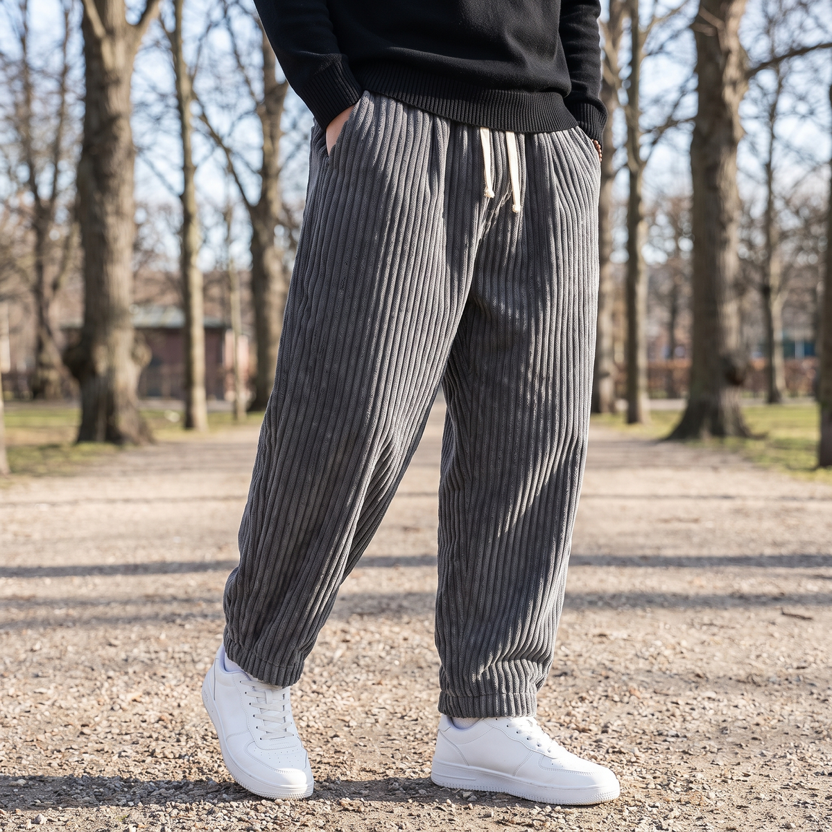 Relaxed Fit Bukser Til Mænd I Ribbet Design