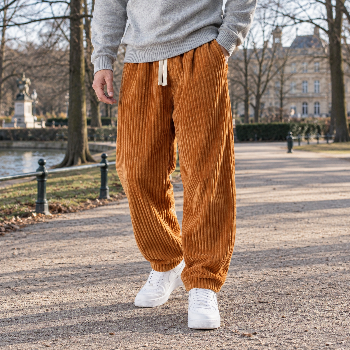 Relaxed Fit Bukser Til Mænd I Ribbet Design