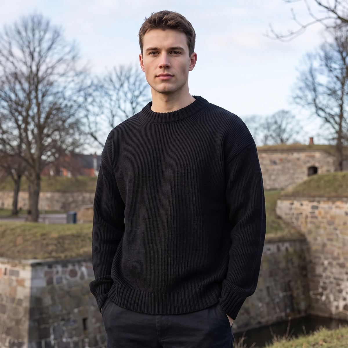 Relaxed Strik Sweater Til Mænd I Klassisk Rundhalsdesign