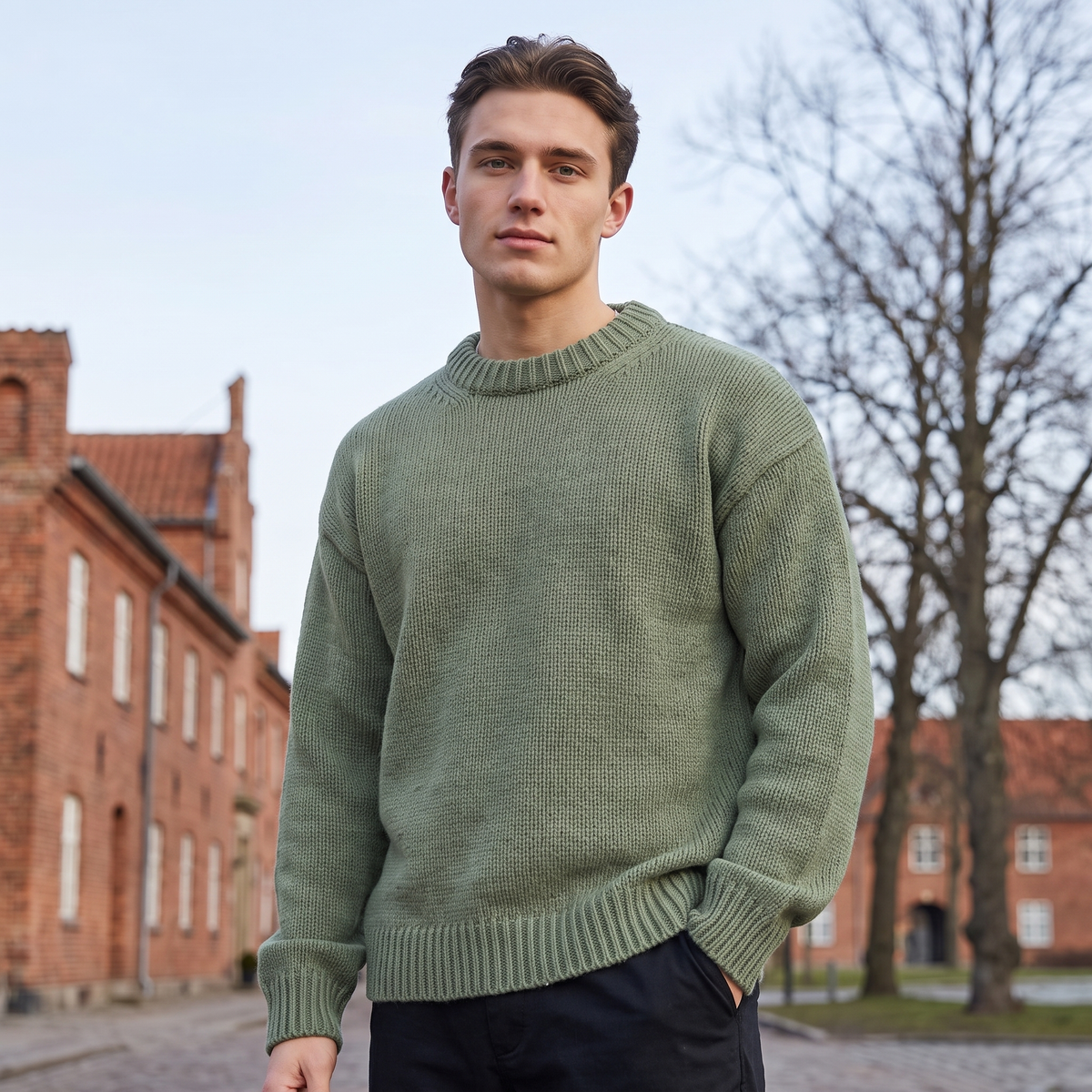 Relaxed Strik Sweater Til Mænd I Klassisk Rundhalsdesign