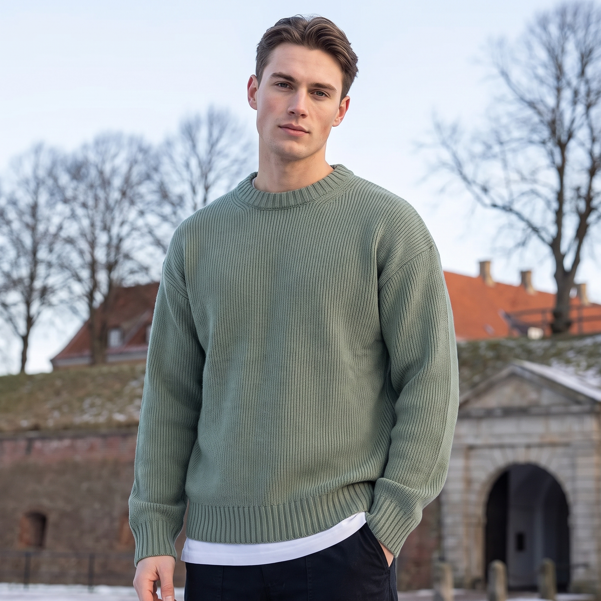 Relaxed Strik Sweater Til Mænd I Klassisk Rundhalsdesign