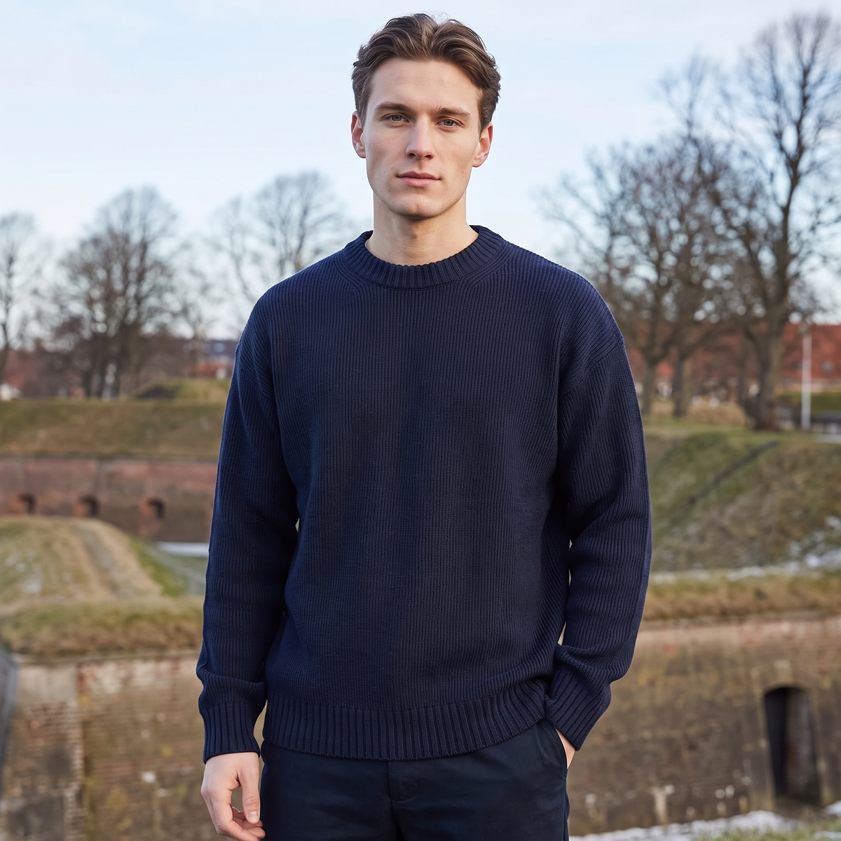 Relaxed Strik Sweater Til Mænd I Klassisk Rundhalsdesign