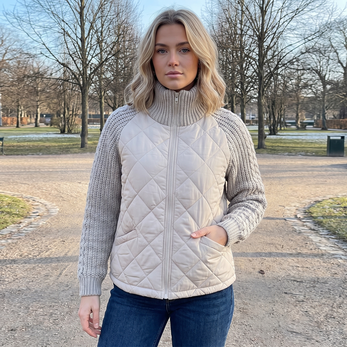 Cableknit Ærme Quiltet Hybridjakke Til Og Hverdag