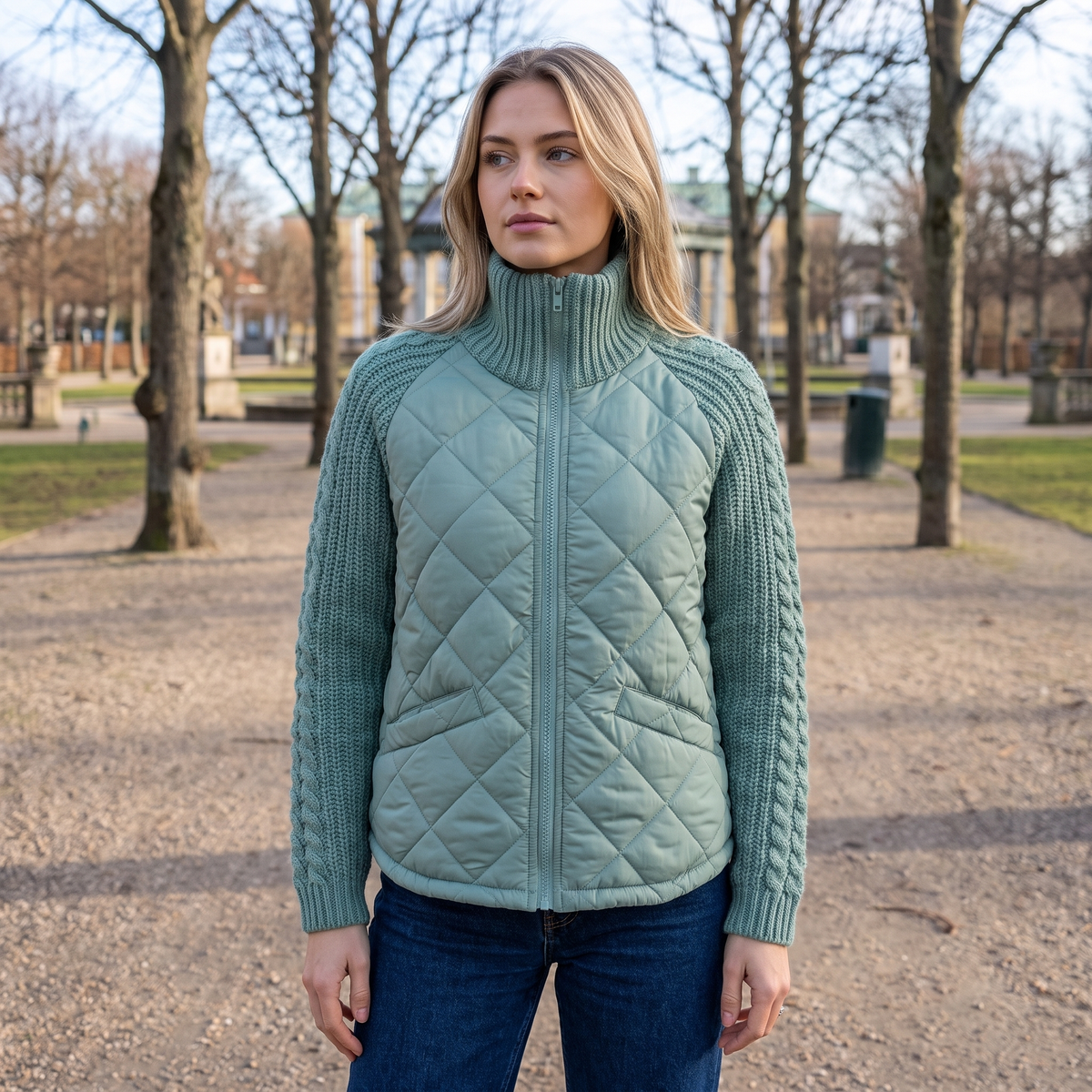 Cableknit Ærme Quiltet Hybridjakke Til Og Hverdag