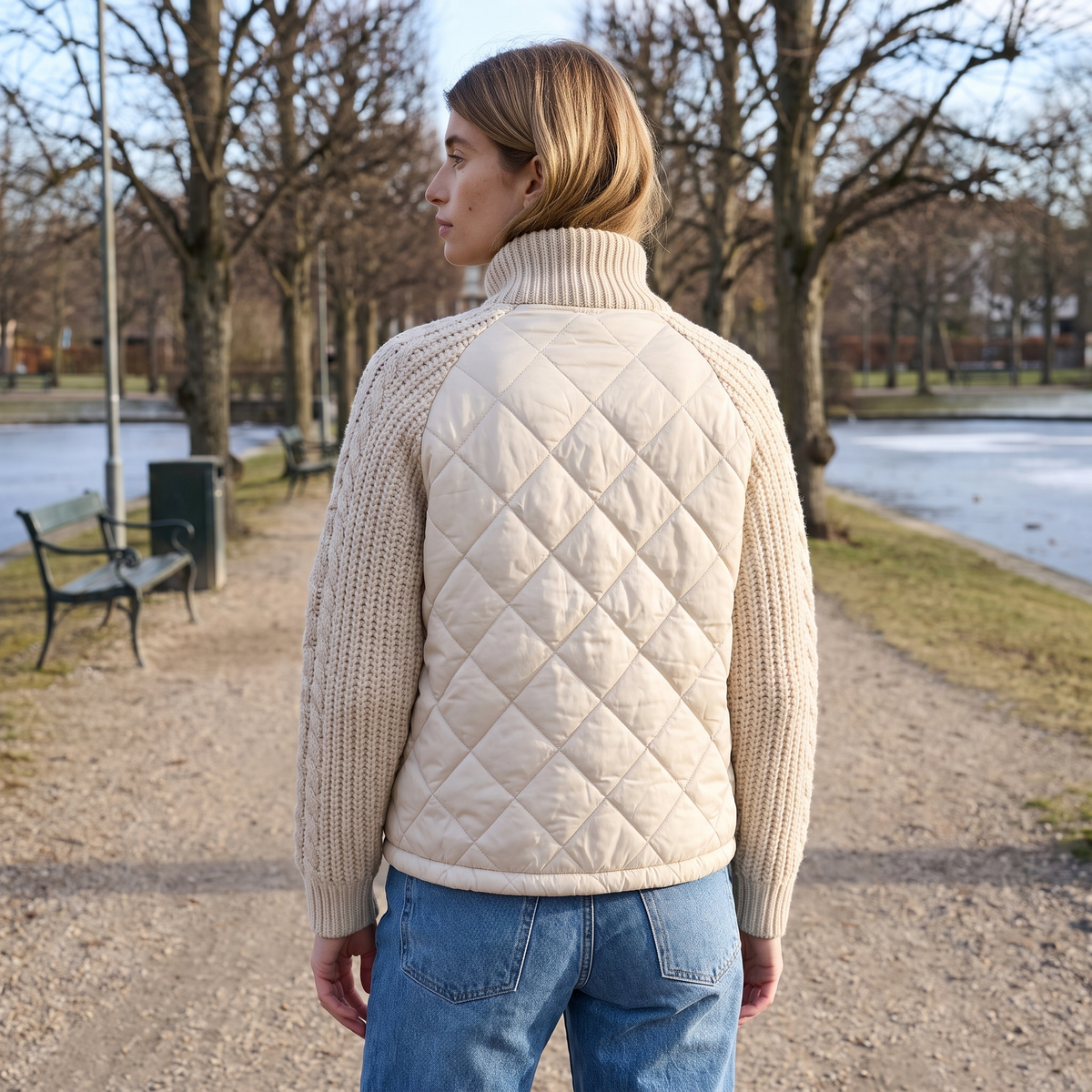 Cableknit Ærme Quiltet Hybridjakke Til Og Hverdag