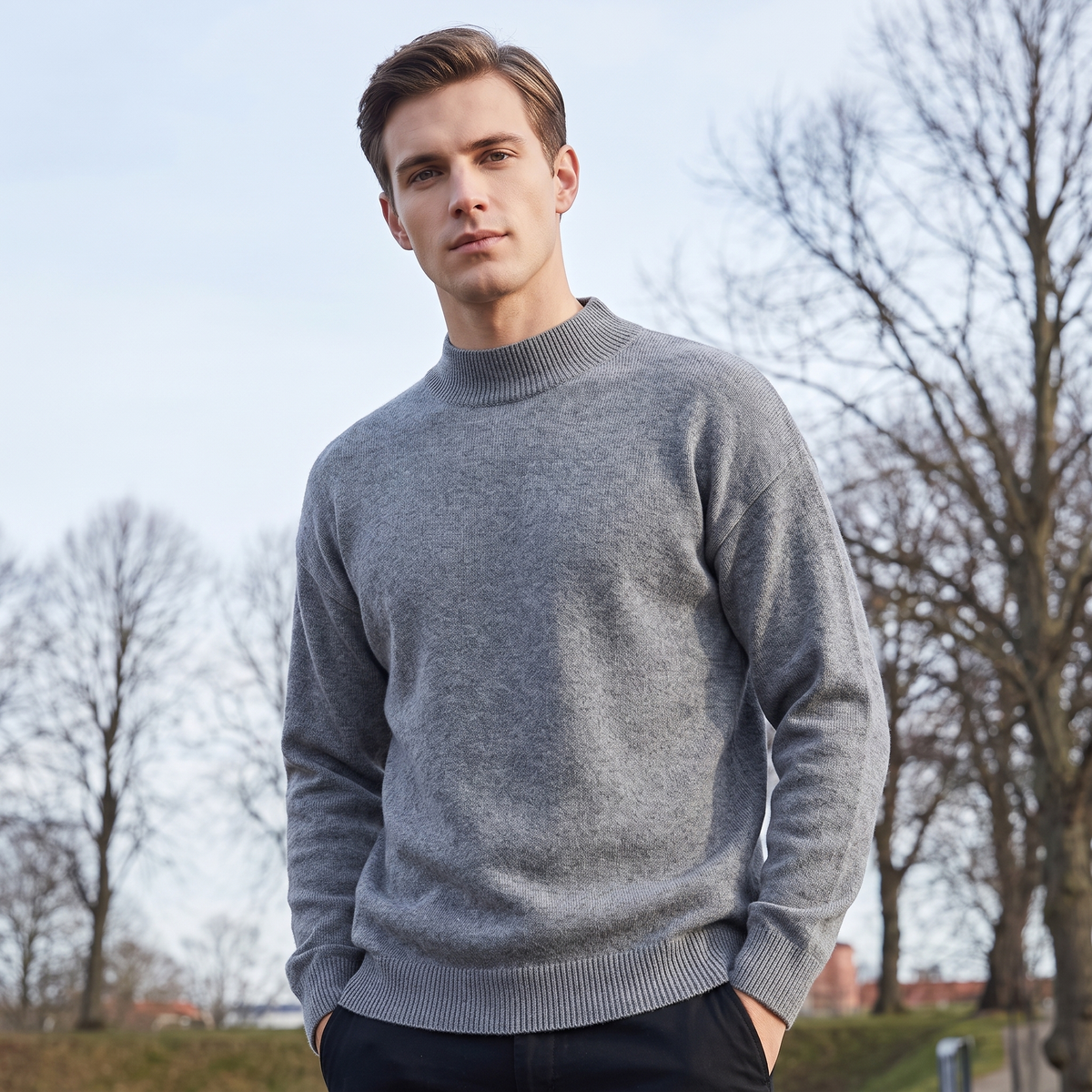 Herre Rund Hals Sweater Premium Kvalitet Og Klassisk Stil