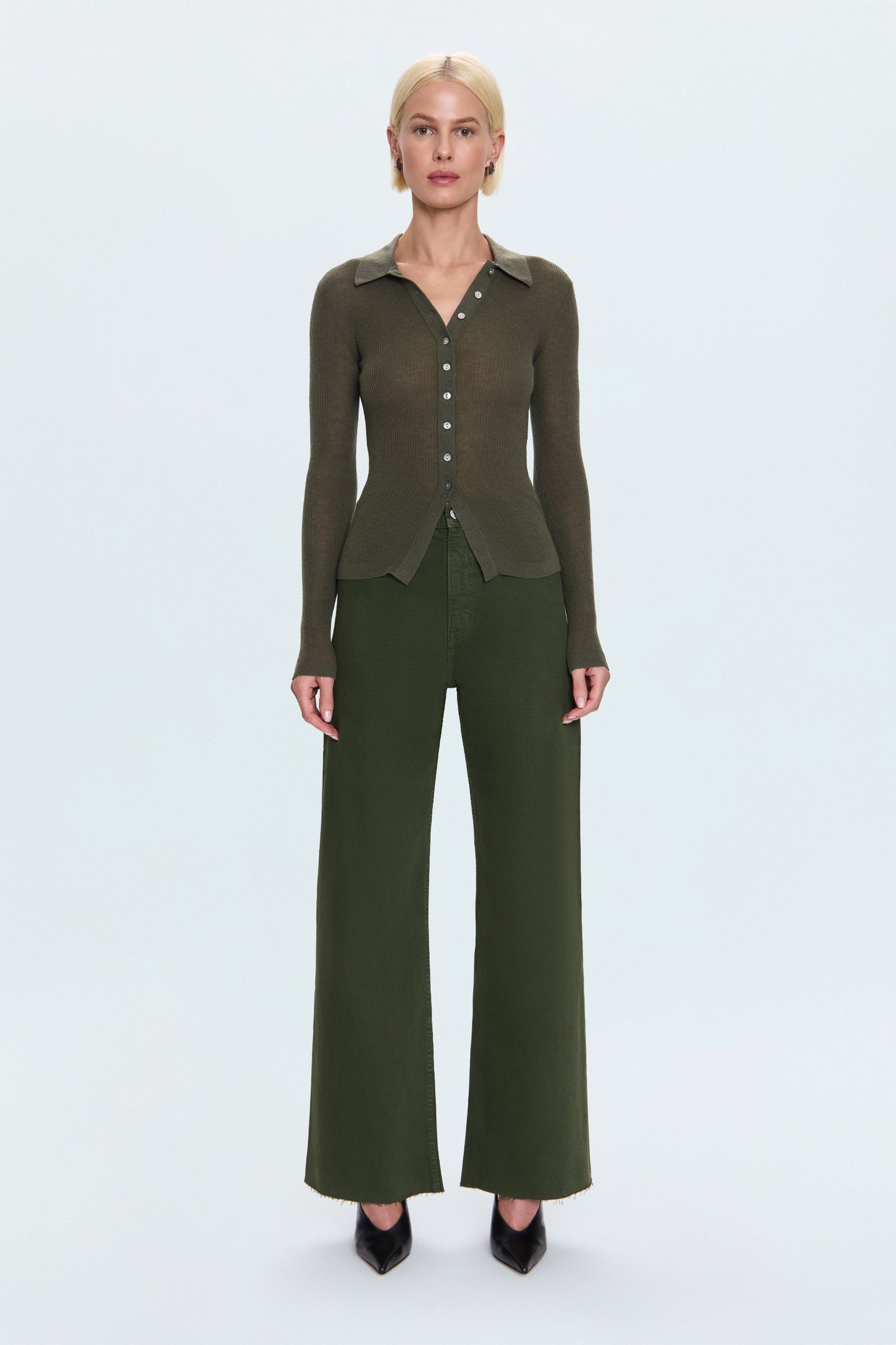 Allostudios – Penny Højtaljede Wide Leg Jeans - Mørk Oliven