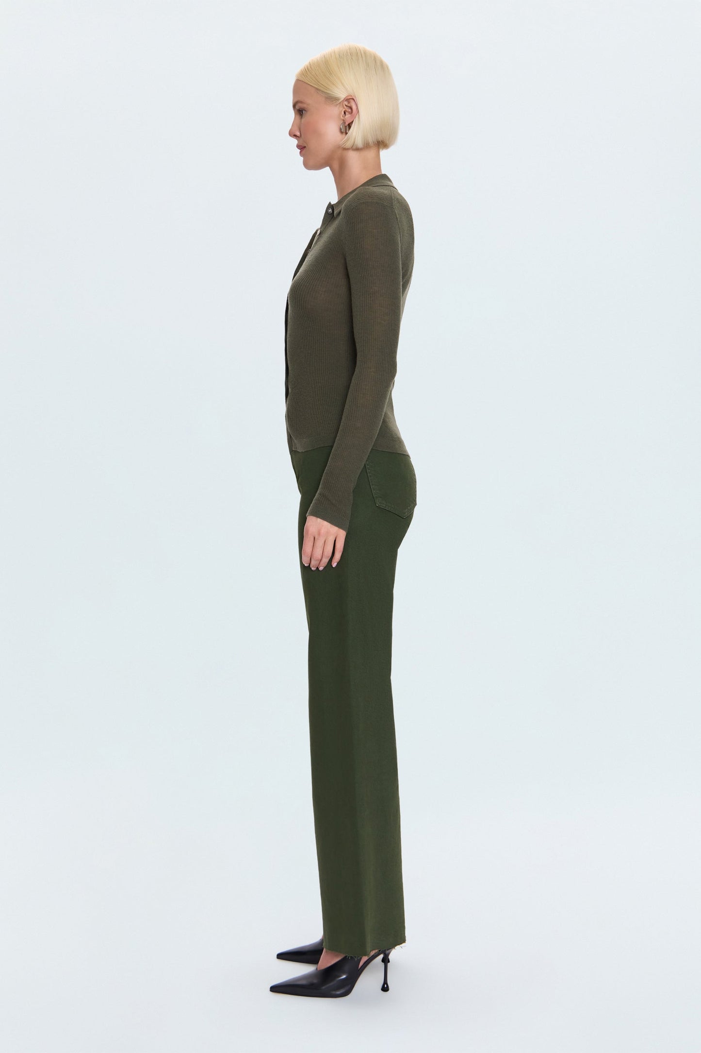Allostudios – Penny Højtaljede Wide Leg Jeans - Mørk Oliven