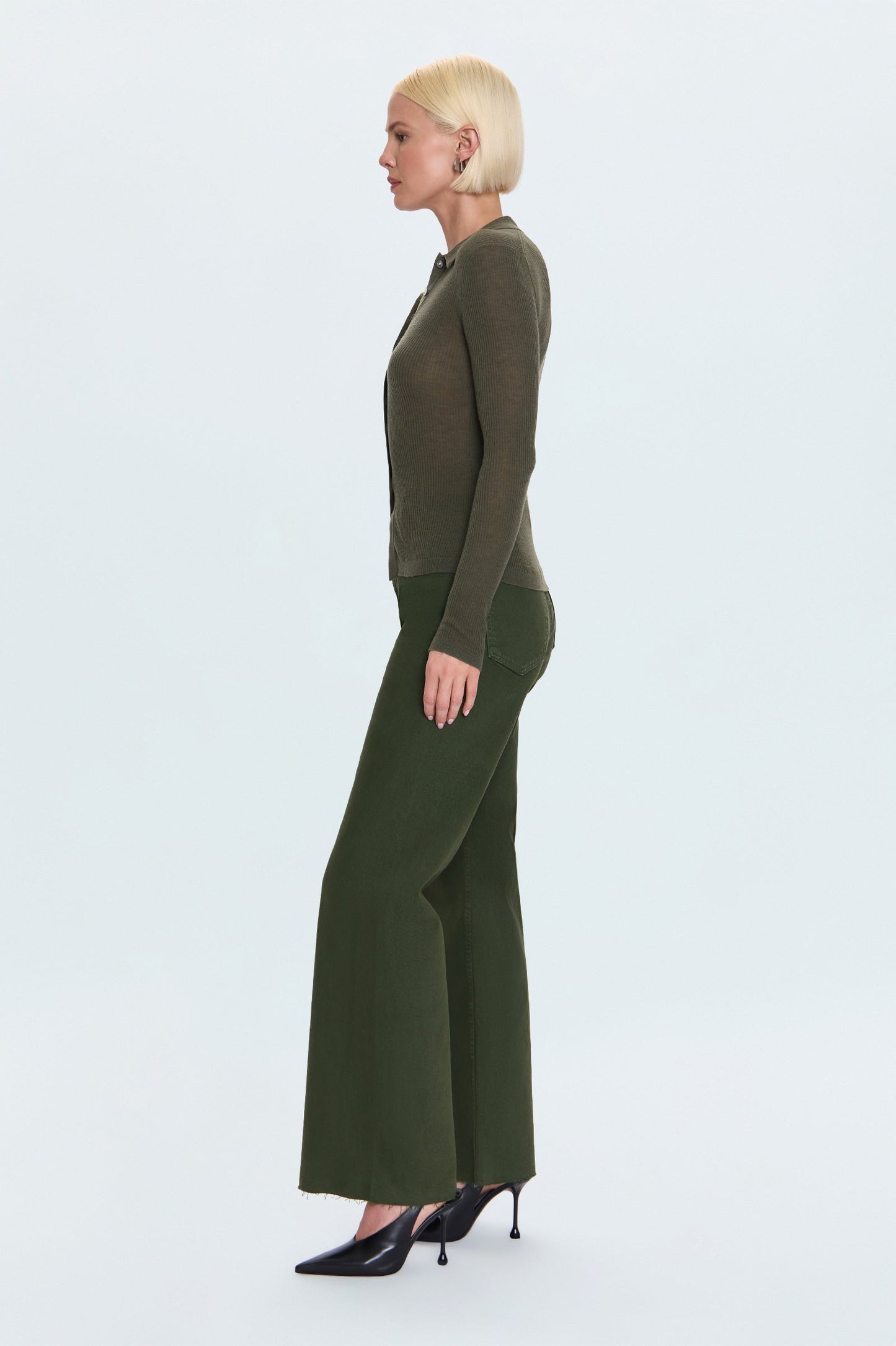 Allostudios – Penny Højtaljede Wide Leg Jeans - Mørk Oliven