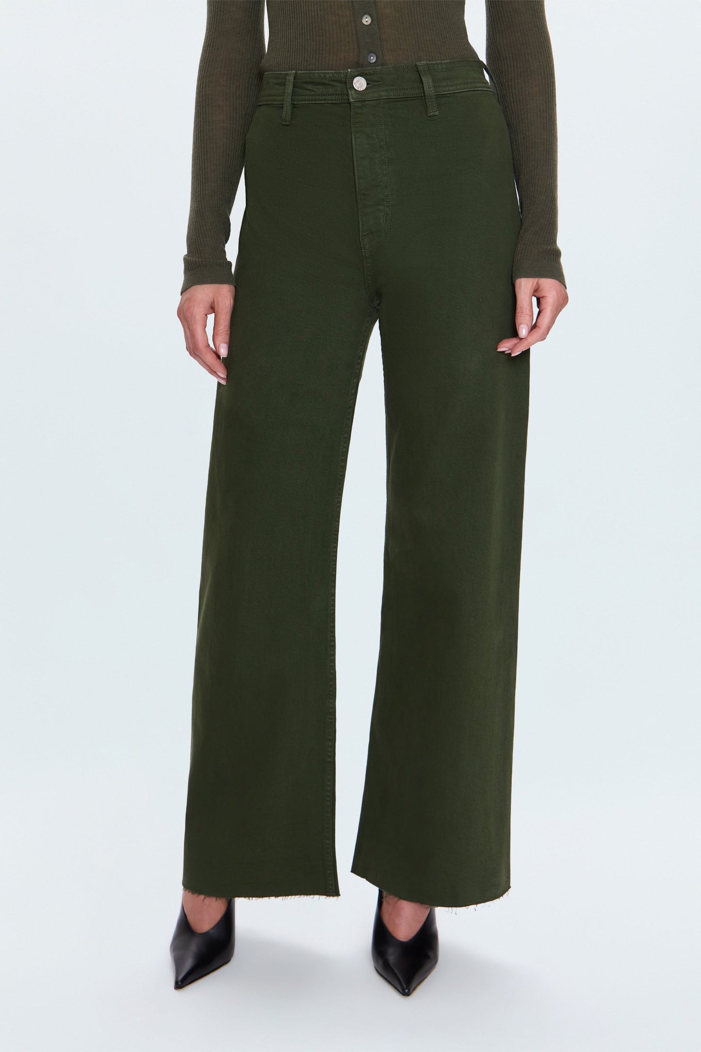 Allostudios – Penny Højtaljede Wide Leg Jeans - Mørk Oliven