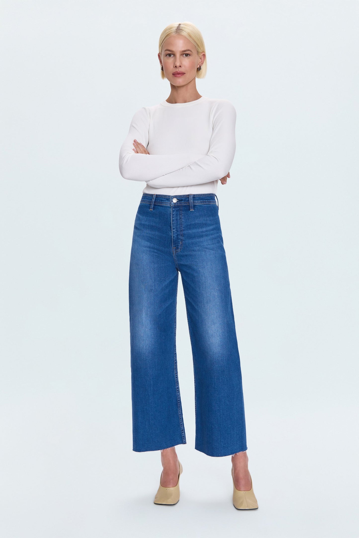 Allostudios – Petite Penny Højtaljede Wide Leg Jeans - Mørk Blå