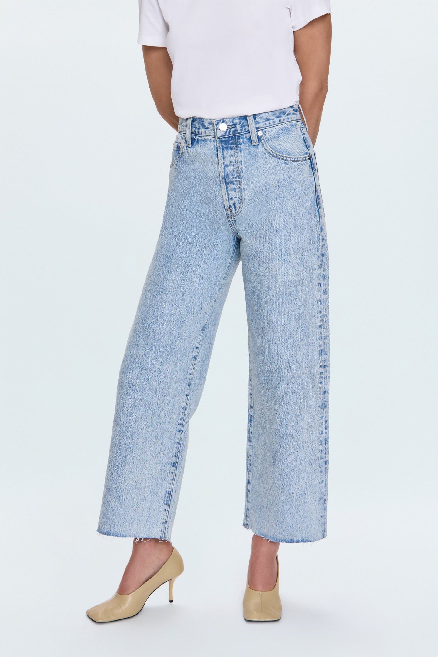 Allostudios – Tate Højtaljede Bowed Wide Leg Jeans - Lys Vintage Blå