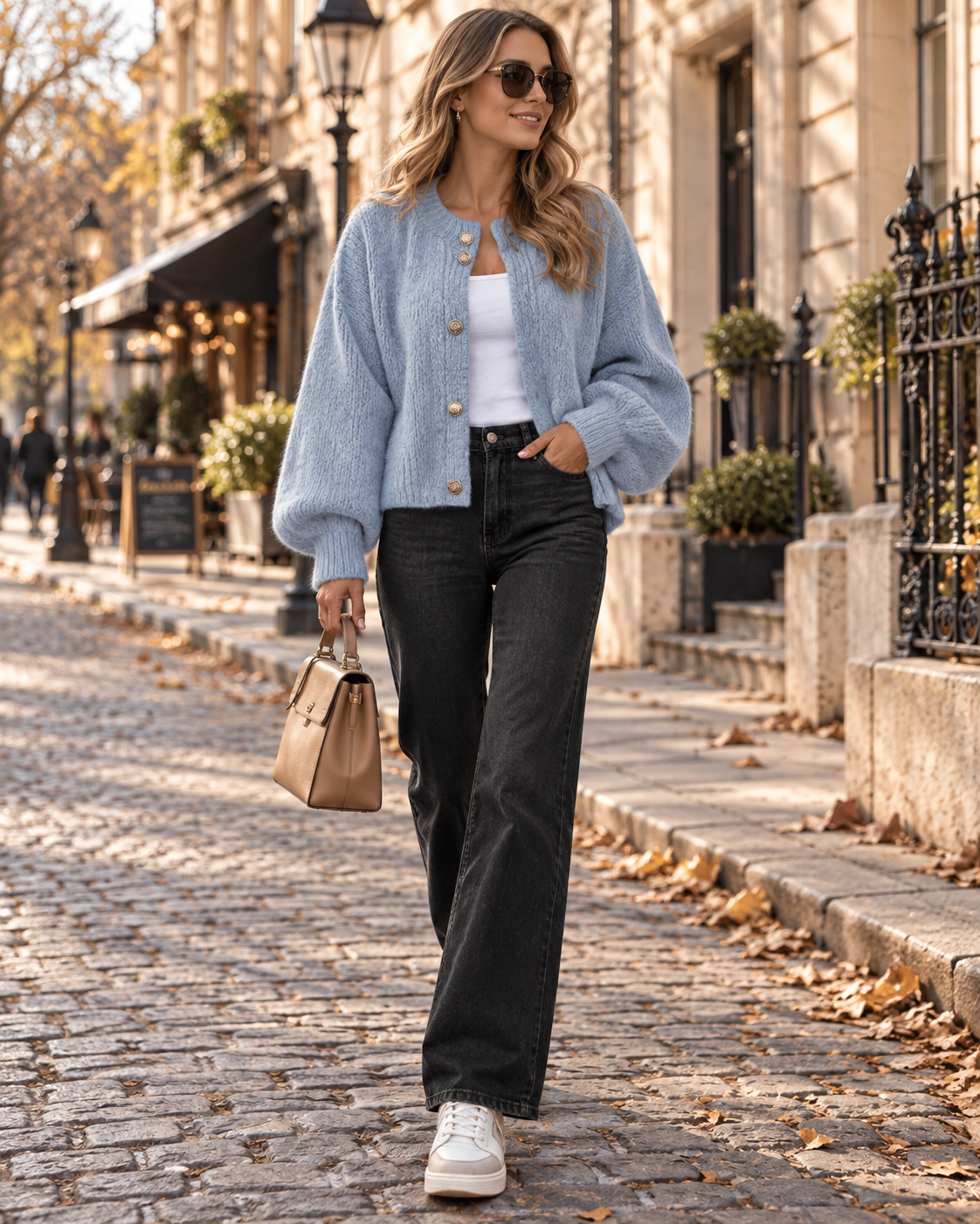 Thia Cardigan / Strikjakke Oversize til Damer - Strik Épaisse, Knapper Métalliques & Lange Ærmer