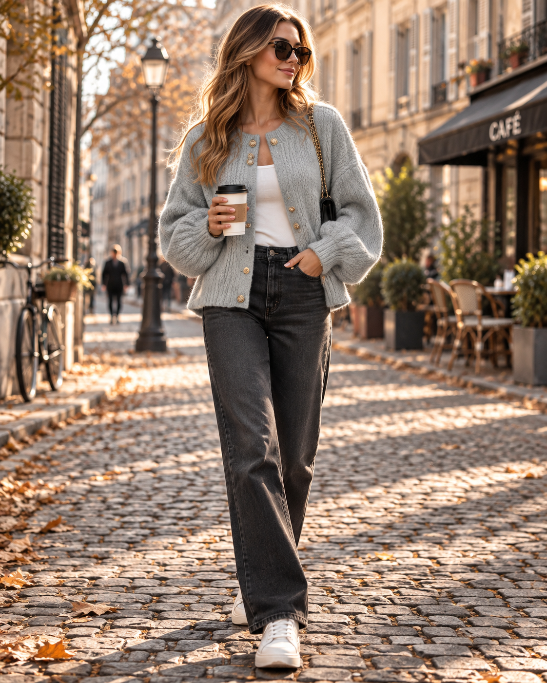 Thia Cardigan / Strikjakke Oversize til Damer - Strik Épaisse, Knapper Métalliques & Lange Ærmer