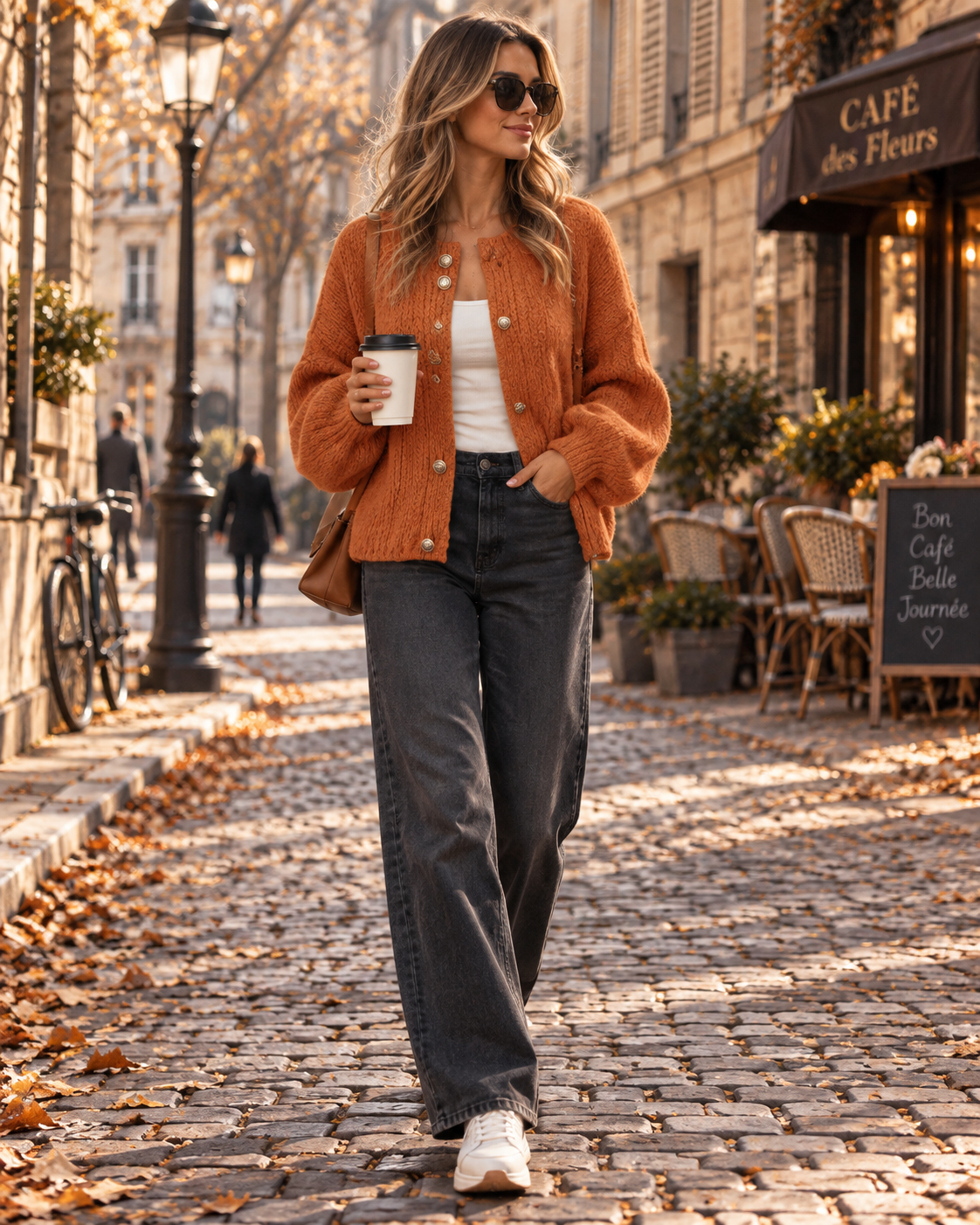 Thia Cardigan / Strikjakke Oversize til Damer - Strik Épaisse, Knapper Métalliques & Lange Ærmer