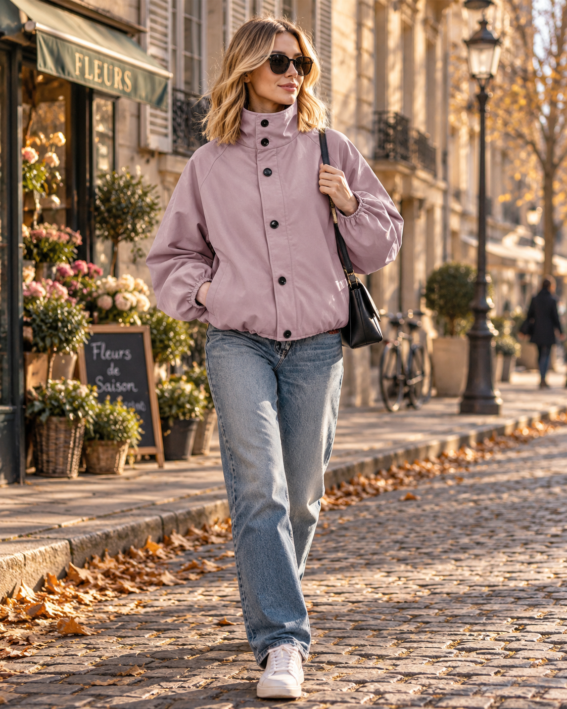 Arlyne Blouson til Damer Høj Hals - Oversized Pasform, Knapper & Manches Ballon