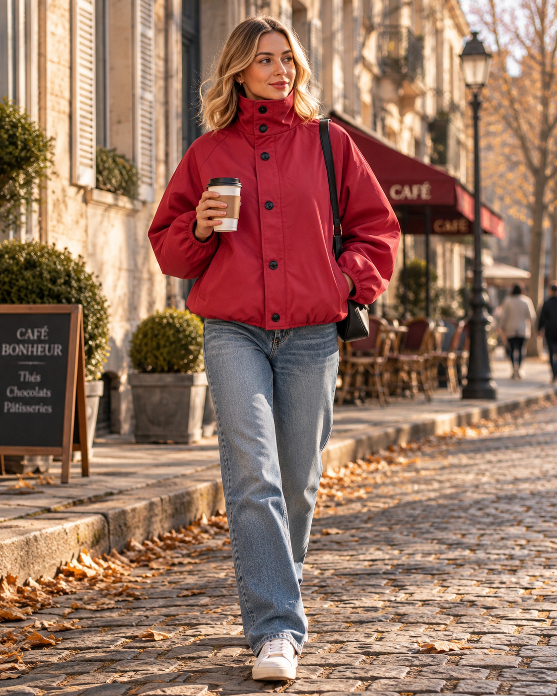 Arlyne Blouson til Damer Høj Hals - Oversized Pasform, Knapper & Manches Ballon