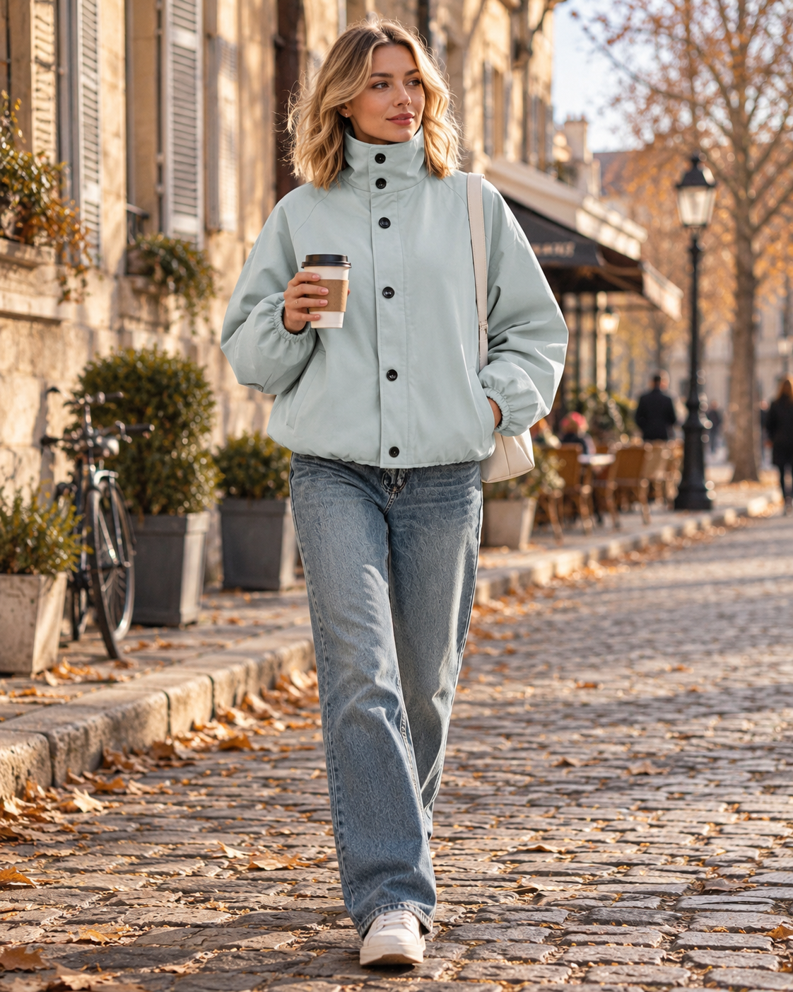 Arlyne Blouson til Damer Høj Hals - Oversized Pasform, Knapper & Manches Ballon