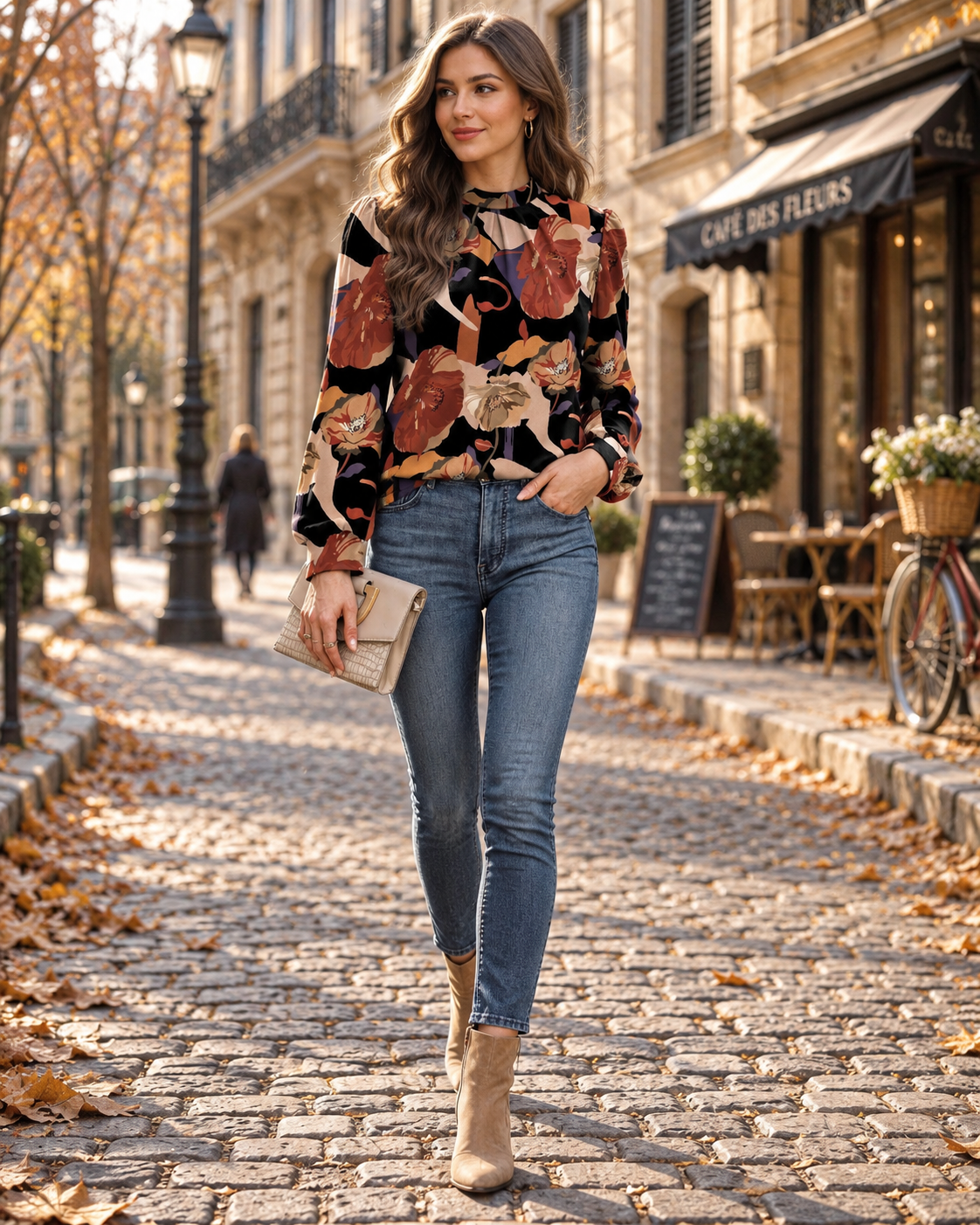 Helena Bluse til Damer - Høj Hals, Plis Devant, Manches Bouffantes & Flot Fald