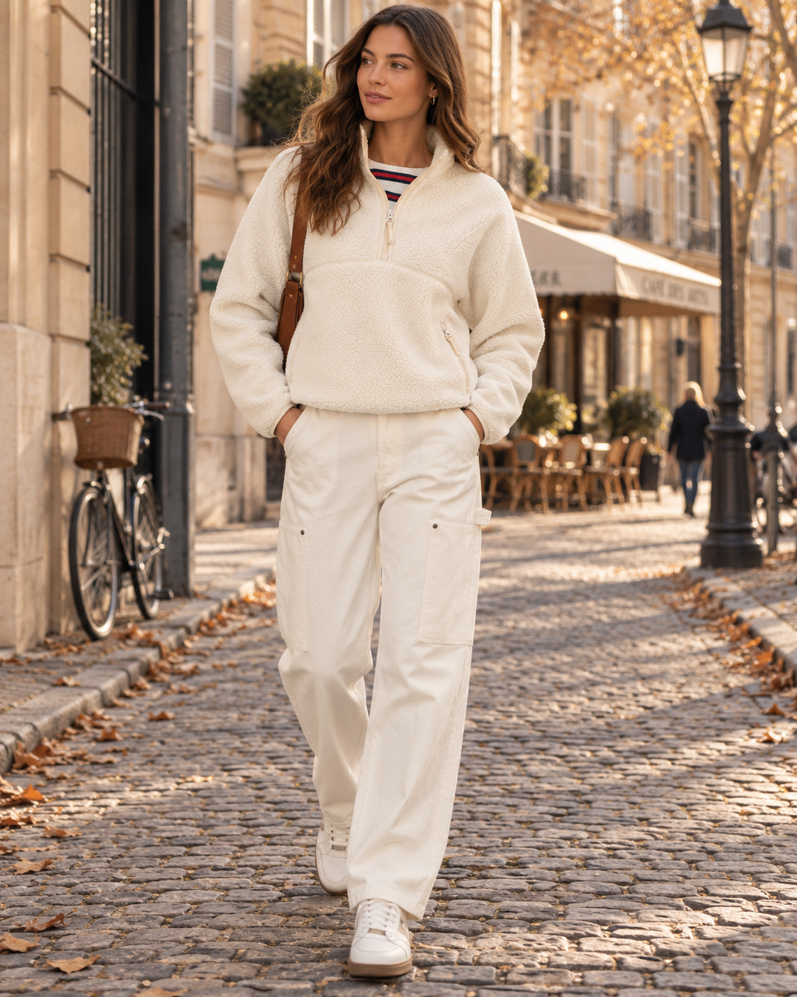 Daisy Striktrøje Polaire til Damer - Høj Hals Demi-Zip, Løs Pasform & Sidelommer