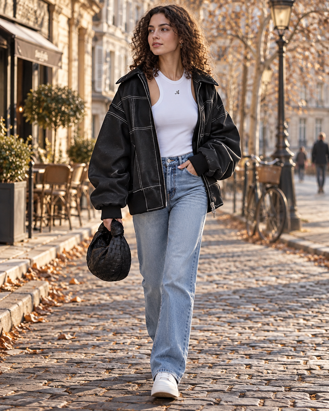 Miranda Læderlook Jakke til Damer - Oversized Pasform, Reverskrave & Lynlås