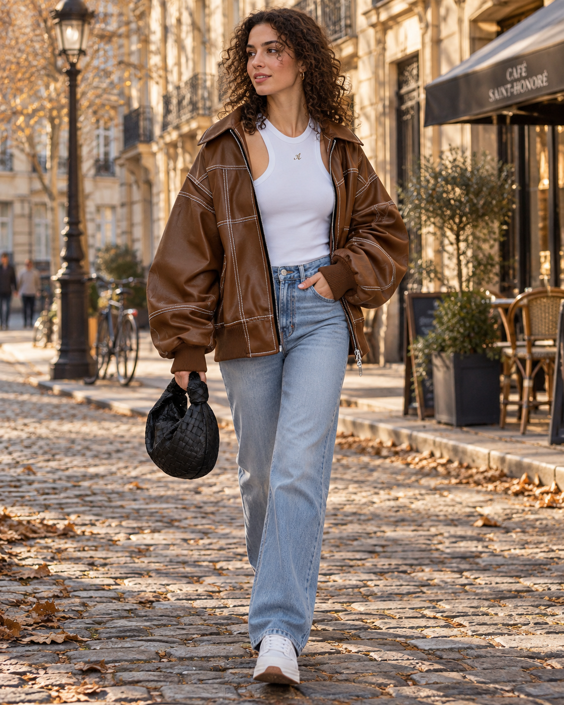 Miranda Læderlook Jakke til Damer - Oversized Pasform, Reverskrave & Lynlås