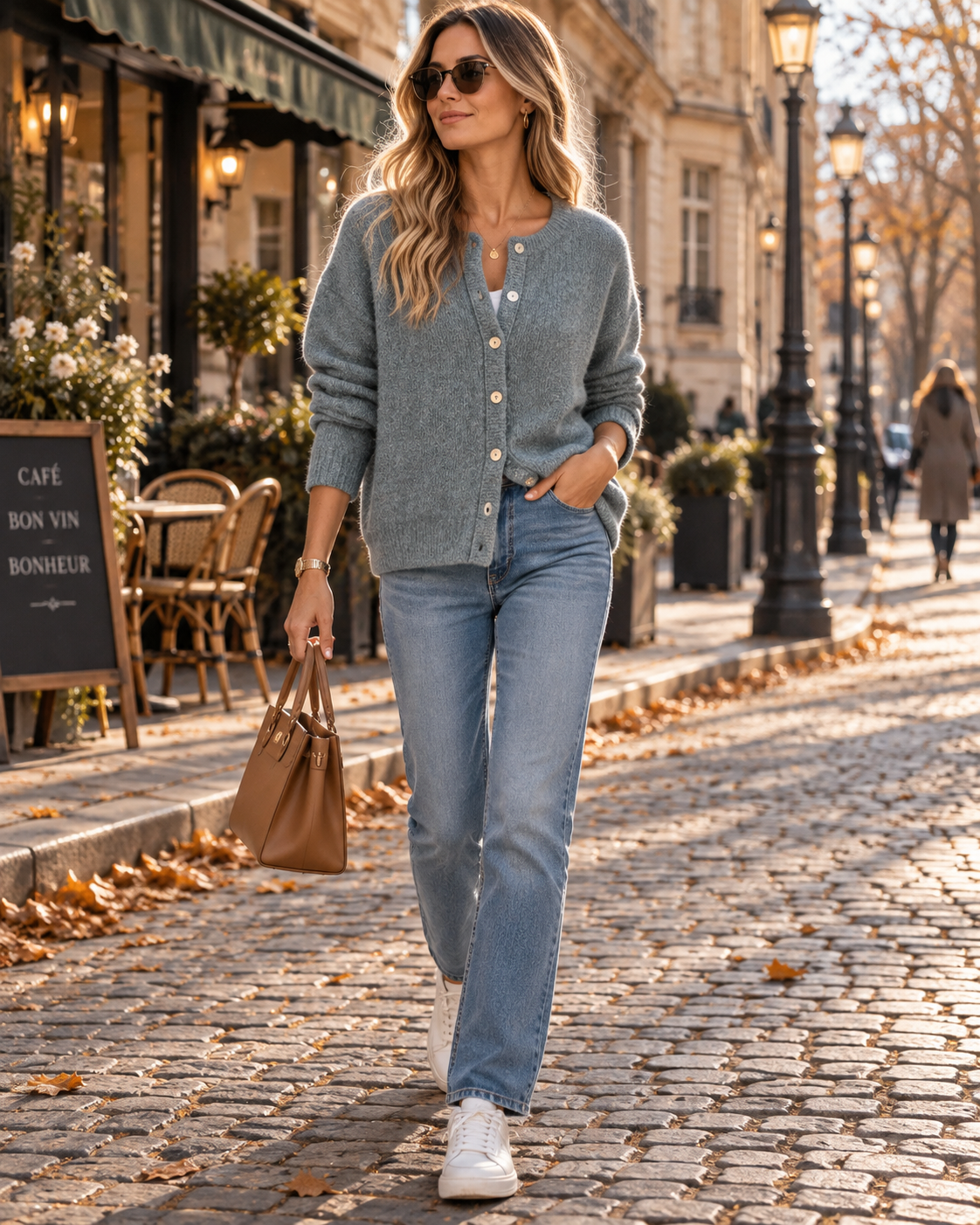 Giselle Cardigan / Strikjakke Court til Damer - Strik Douce, Rund Hals, Knapper & Lange Ærmer