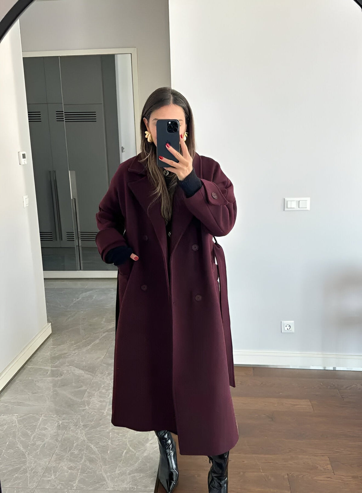 Victoria Oversize Frakke til Kvinder – Frakke i Blandingsuld Bourgogne Elegant Snit - Allostudios