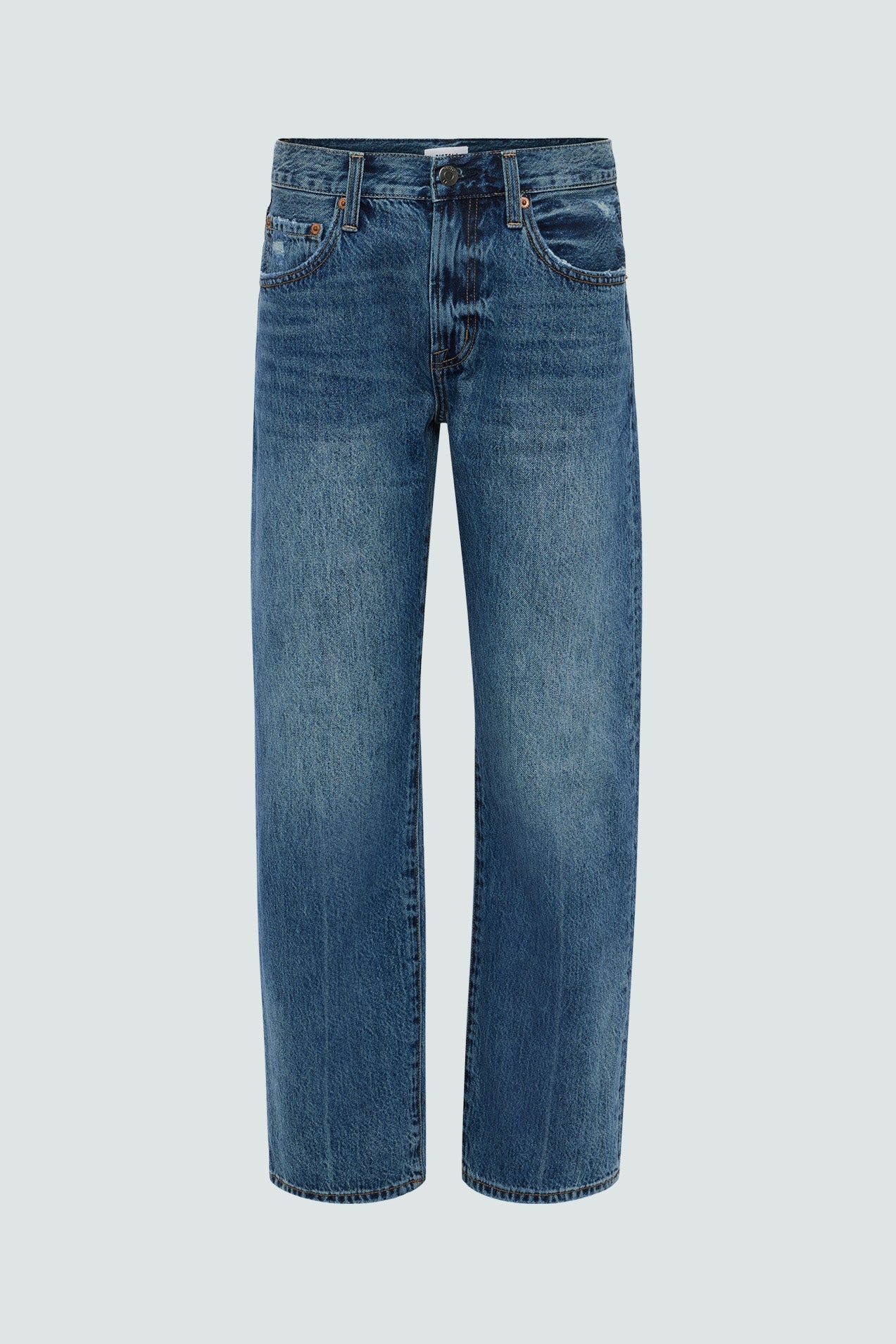 Allostudios – PETITE Lexi Mellemhøjtaljede Bowed Straight Jeans - Indigo Denim