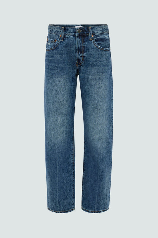 Allostudios – PETITE Lexi Mellemhøjtaljede Bowed Straight Jeans - Indigo Denim