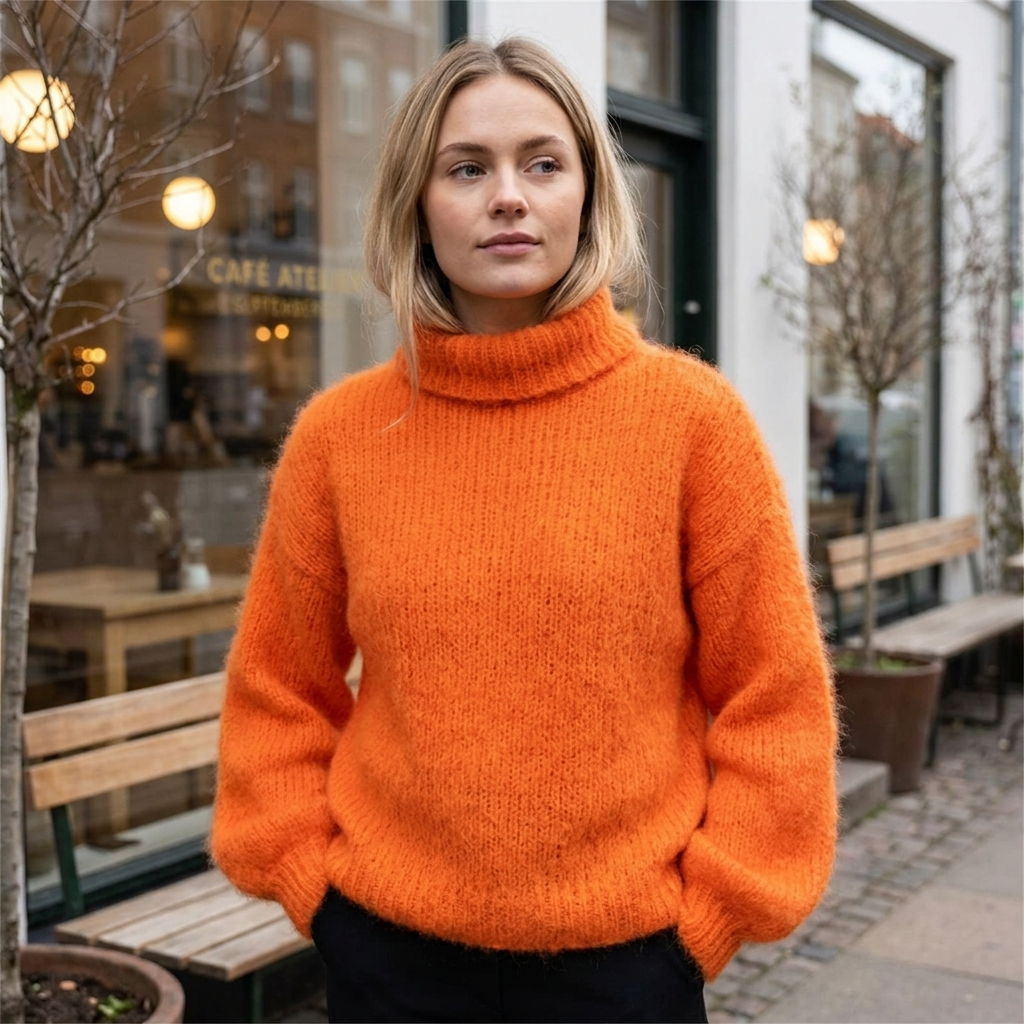Strikket Uldsweater Til Kvinder Med Høj Hals Og Blød Tekstur - Allostudios