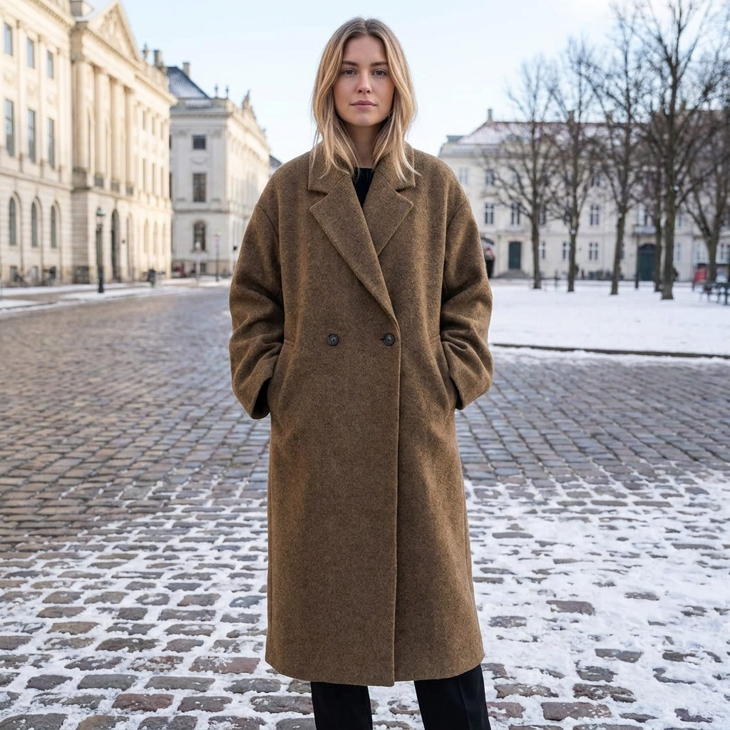 Klassisk Vinterfrakke Til Kvinder Med Oversized Pasform Og Reverskrave
