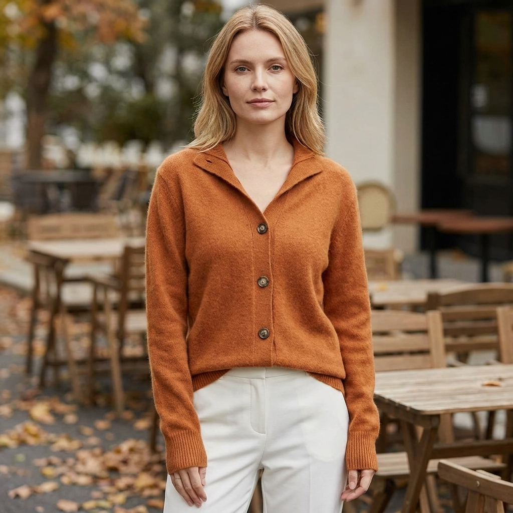 Elegant Cardigan Dame Med Knapper Og Klassisk Krave