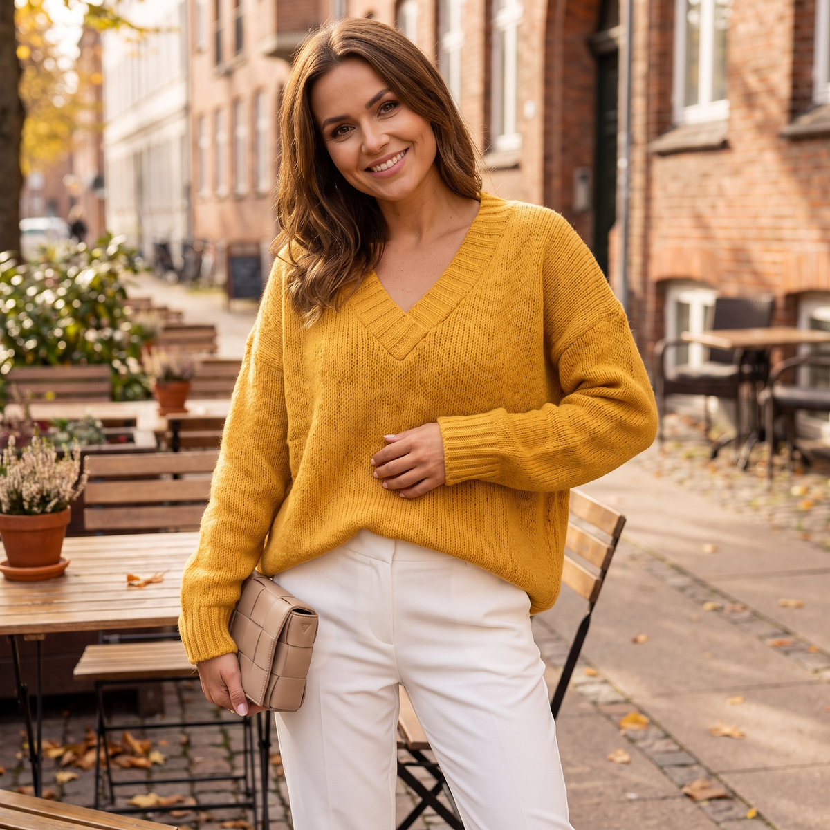 Hyggelig Blød V-Hals Strik Sweater Med Afslappet Pasform