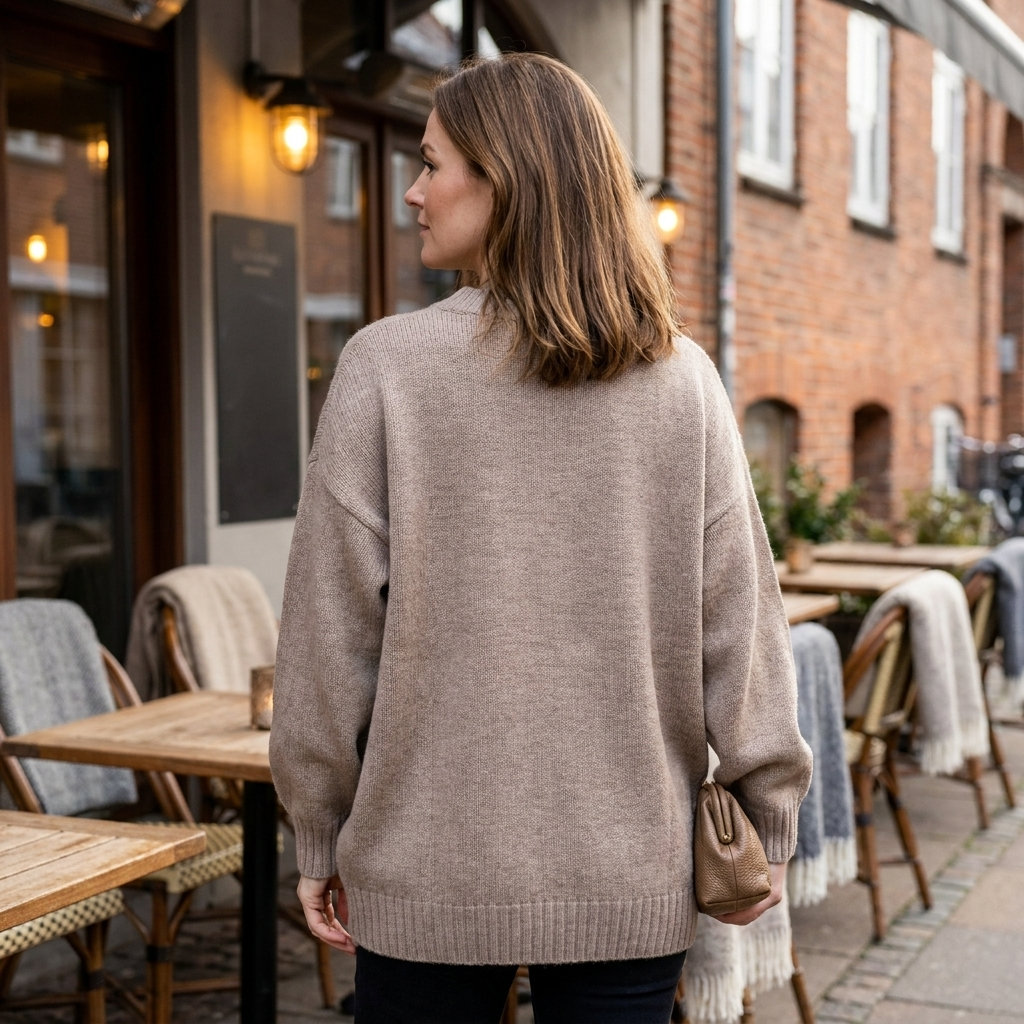 Relaxed Fit V-Hals Sweater Til Kvinder Med Ribstrikkede Detaljer
