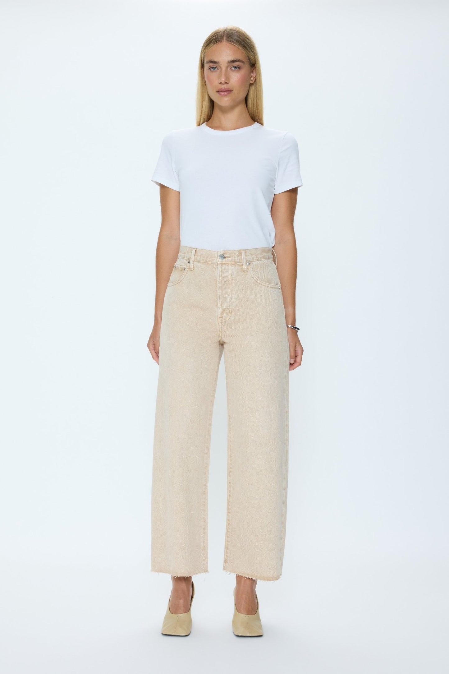 Allostudios – Tate Cropped Højtaljede Bowed Wide Leg Jeans - Sandfarvet