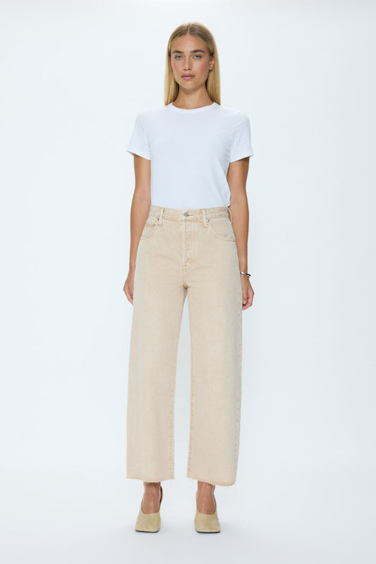 Allostudios – Tate Cropped Højtaljede Bowed Wide Leg Jeans - Sandfarvet