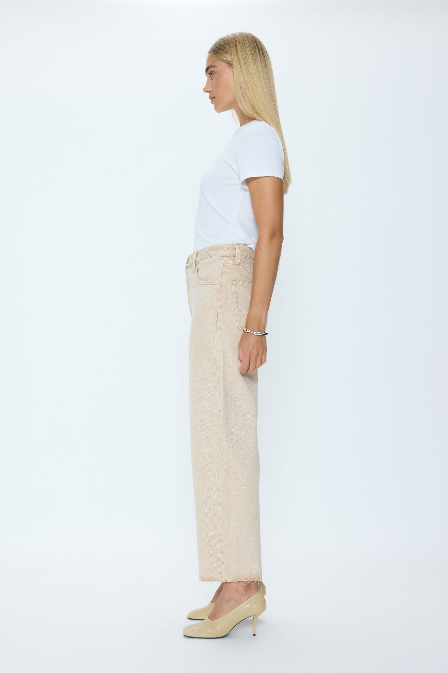 Allostudios – Tate Cropped Højtaljede Bowed Wide Leg Jeans - Sandfarvet