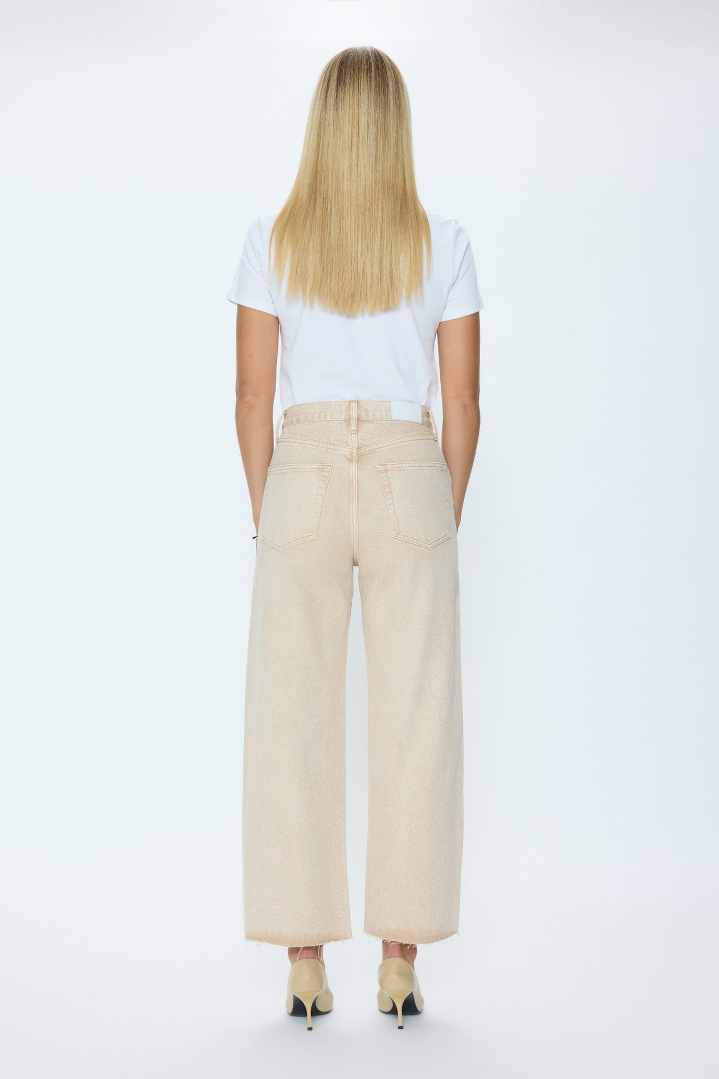 Allostudios – Tate Cropped Højtaljede Bowed Wide Leg Jeans - Sandfarvet
