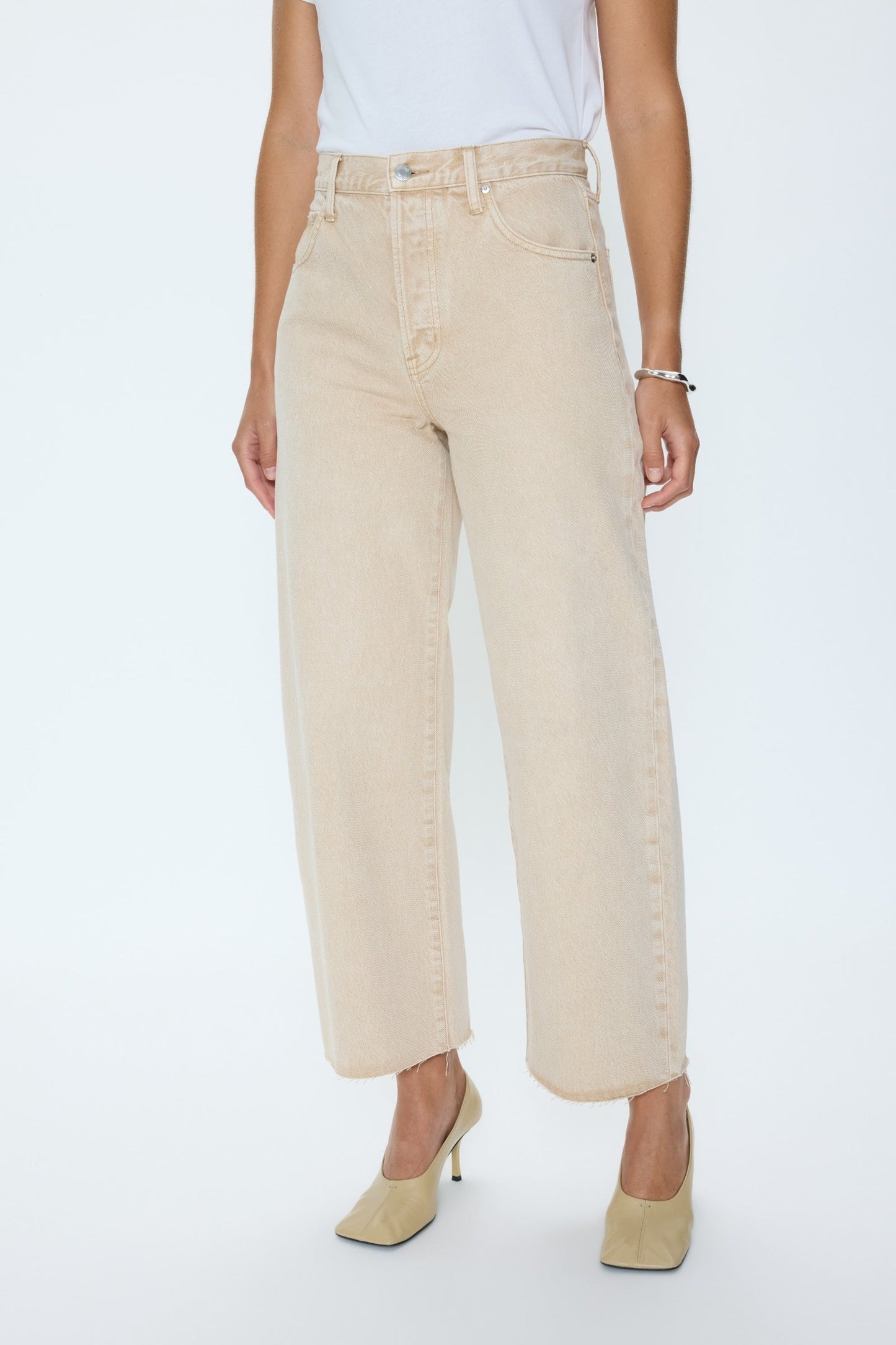 Allostudios – Tate Cropped Højtaljede Bowed Wide Leg Jeans - Sandfarvet