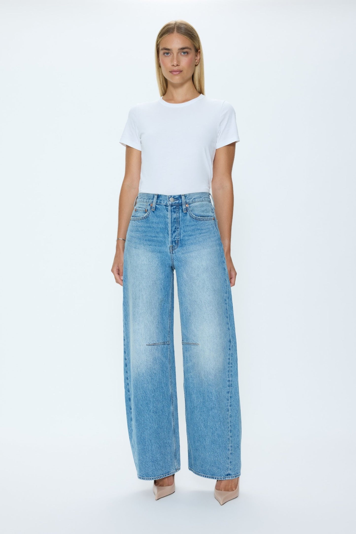 Allostudios – Sydney Højtaljede Bowed Wide Leg Jeans - Lyseblå