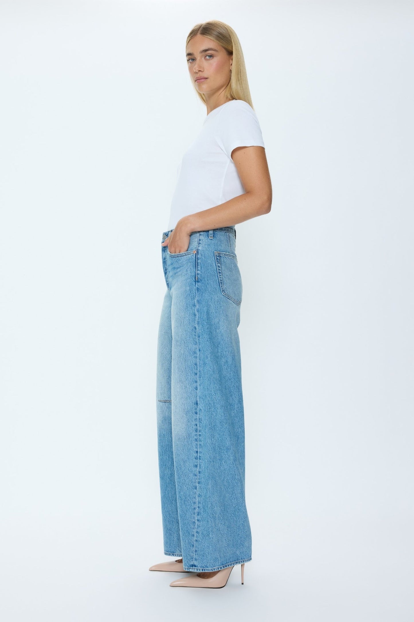 Allostudios – Sydney Højtaljede Bowed Wide Leg Jeans - Lyseblå