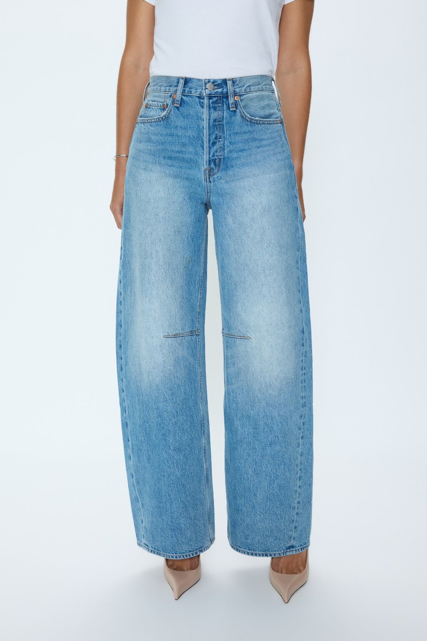 Allostudios – Sydney Højtaljede Bowed Wide Leg Jeans - Lyseblå