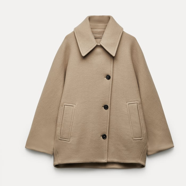 Elegant & Behagelig Oversized Uldfrakke Med Knapper Og Afslappet Pasform
