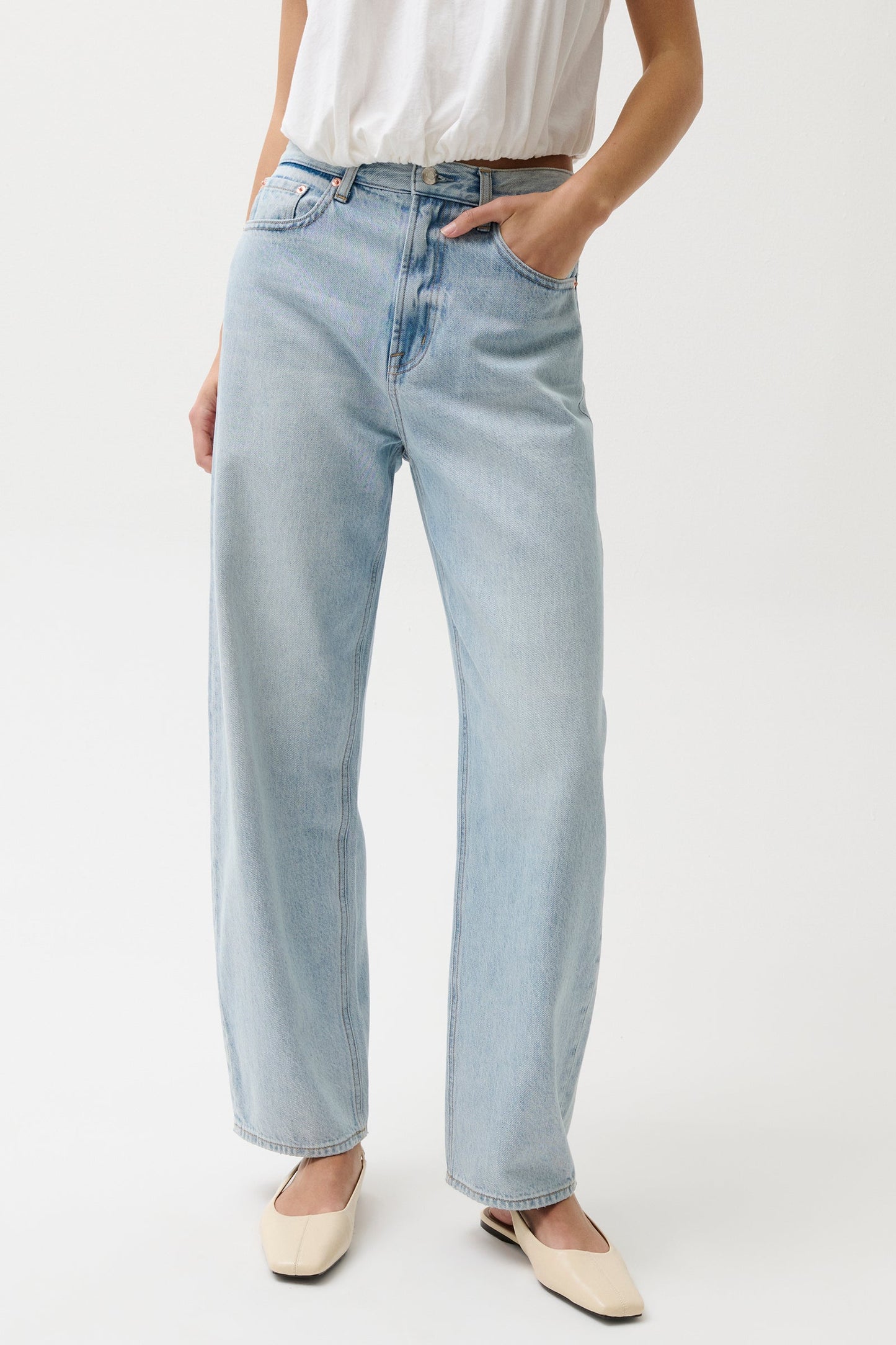 Allostudios – Wes Højtaljede Barrel Jeans - Lyseblå Denim