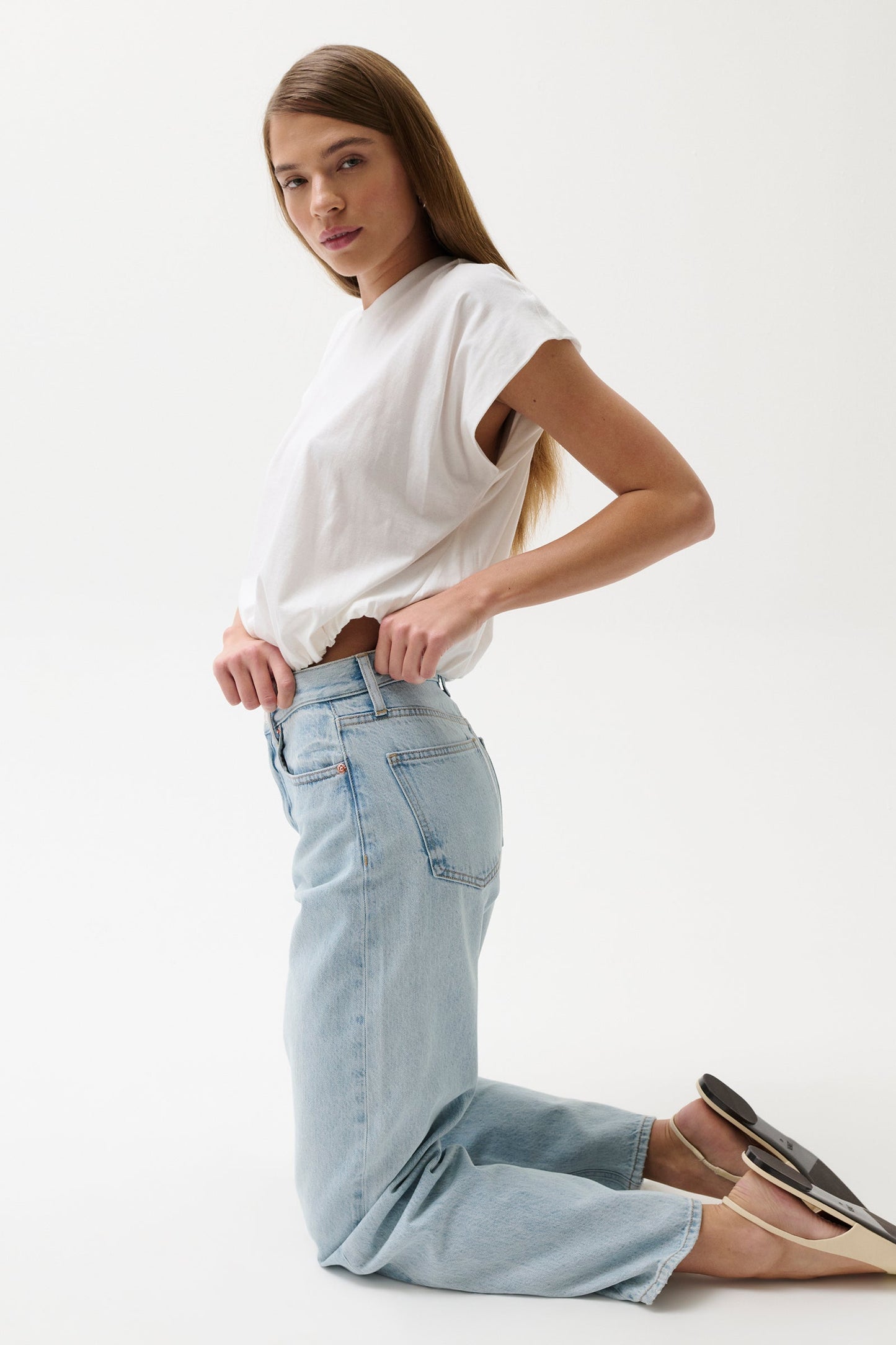 Allostudios – Wes Højtaljede Barrel Jeans - Lyseblå Denim